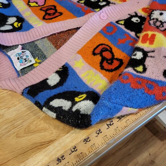 H&M Hello Kitty & Friends Colorful Knit Cardigan Badtz-Maru Chococat Size Medium - Picture 6 of 8